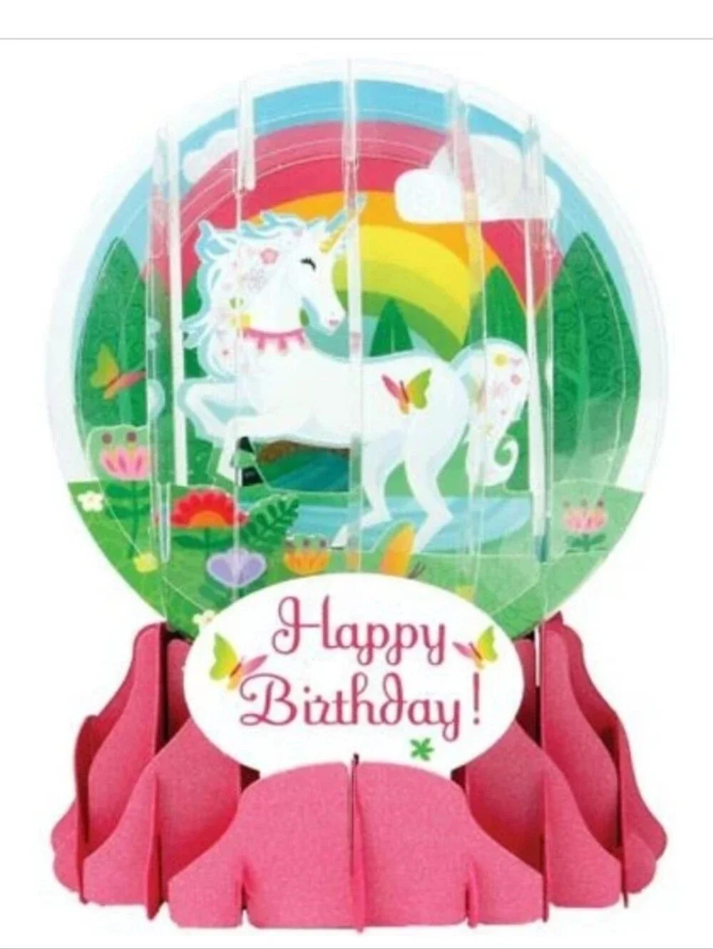 Happy Birthday Card, Unicorn Centerpiece - Pink